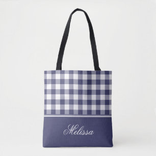 Navy Blue Gingham   Personalised Tote Bag
