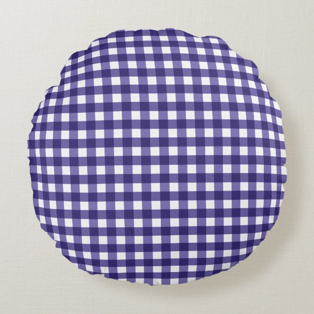 Navy blue gingham round cushion (Front)
