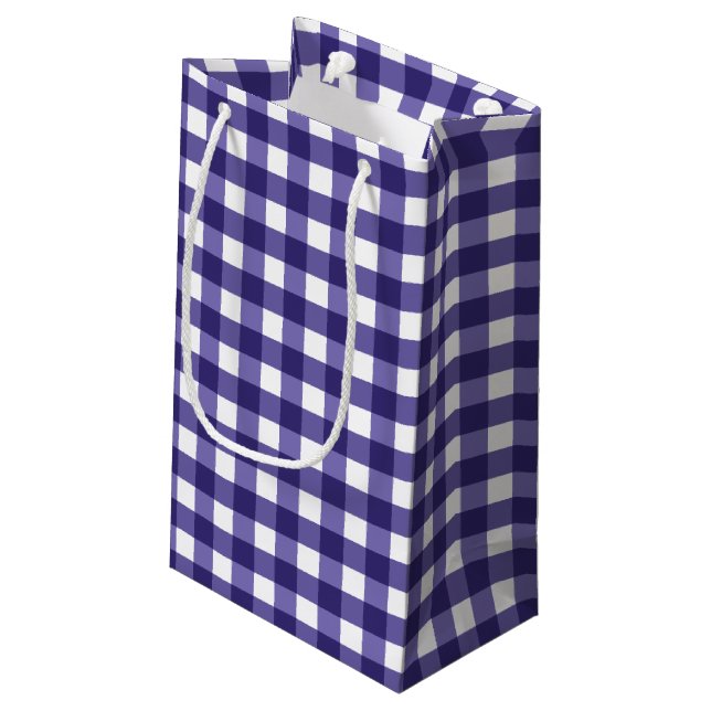 Navy blue gingham small gift bag (Back Angled)