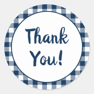 Navy Blue Gingham Thank You Classic Round Sticker