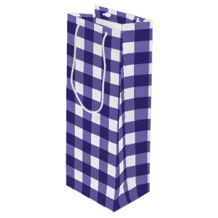 Navy blue gingham wine gift bag