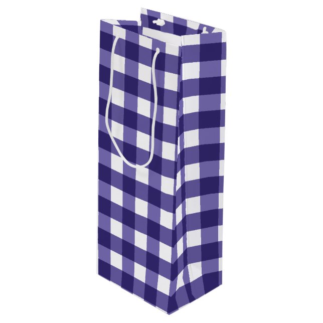 Navy blue gingham wine gift bag (Front Angled)
