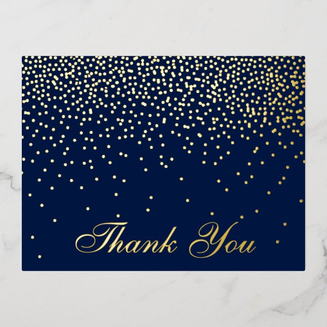 Navy Blue & Glam Confetti Wedding Thank You Real Foil Invitation Postcard (Front)