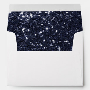 Navy Blue Glam Glitter Sparkle Wedding Envelope