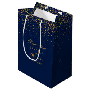 Navy Blue & Glam Gold Confetti Wedding Favour Medium Gift Bag