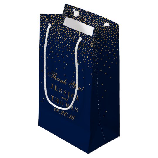 Navy Blue & Glam Gold Confetti Wedding Favour Small Gift Bag Zazzle.co.uk
