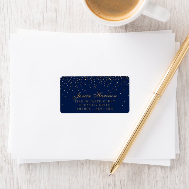 Navy Blue & Glam Gold Confetti Wedding Label (Insitu)