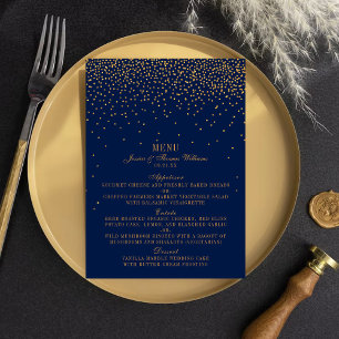 Navy Blue & Glam Gold Confetti Wedding Menu