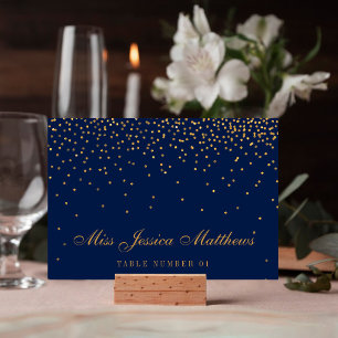 Navy Blue & Glam Gold Confetti Wedding Place Cards