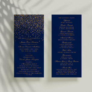 Navy Blue & Glam Gold Confetti Wedding Program Rack Card