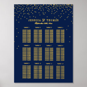 Navy Blue & Glam Gold Confetti Wedding Seating Foil Prints