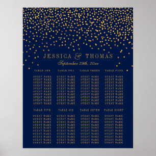 Navy Blue & Glam Gold Confetti Wedding Seating Poster