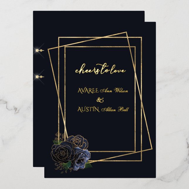  Navy Blue Glam Roses and Black and Gold  Foil (Front/Back)