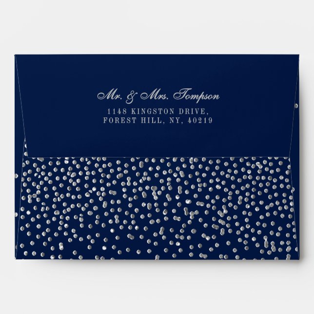 Navy Blue & Glam Silver Confetti Wedding Envelope (Back (Top Flap))