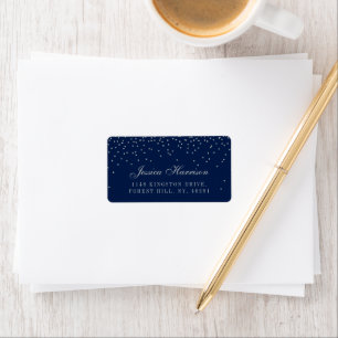 Navy Blue & Glam Silver Confetti Wedding Label