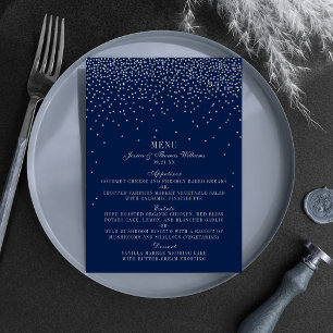 Navy Blue & Glam Silver Confetti Wedding Menu