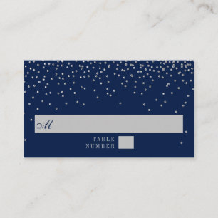 Navy Blue & Glam Silver Confetti Wedding Place Card