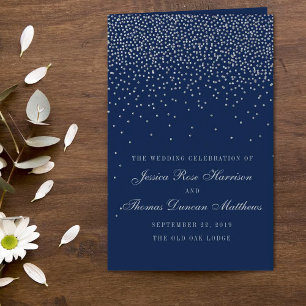 Navy Blue & Glam Silver Confetti Wedding Program