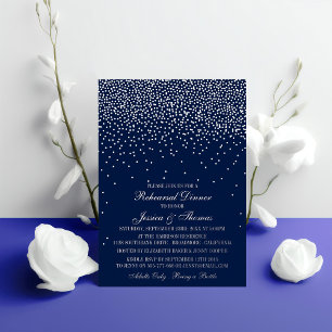 Navy Blue & Glam Silver Confetti Wedding Rehearsal