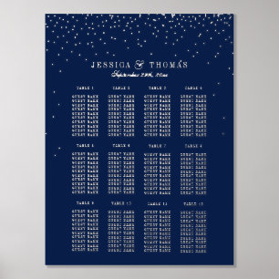 Navy Blue & Glam Silver Confetti Wedding Seating Foil Prints