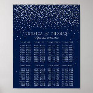 Navy Blue & Glam Silver Confetti Wedding Seating Poster