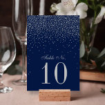 Navy Blue & Glam Silver Confetti Wedding Table Number<br><div class="desc">The navy blue & glam silver confetti wedding collection is perfect for any couple planning a romantic wedding celebration. The design features a chic navy blue background with glam silver confetti which is truly stunning and perfect for any special event. The wording incorporates the same silver colour of the design...</div>