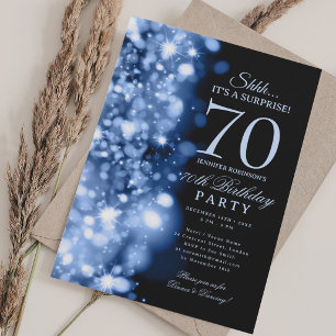 Navy Blue Glam Surprise 70th Birthday Party Invitation