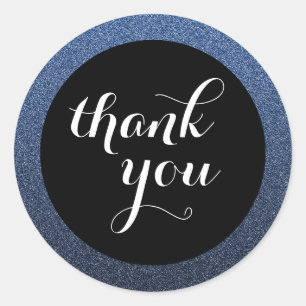 Navy Blue Glitter Black Thank You Favour Sticker