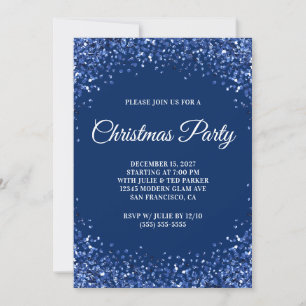 Navy Blue Glitter Border Christmas Party Invitation