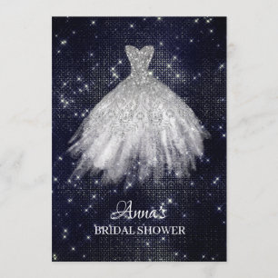 *~* Navy Blue Glitter Bridal Dress Gown Shower Invitation