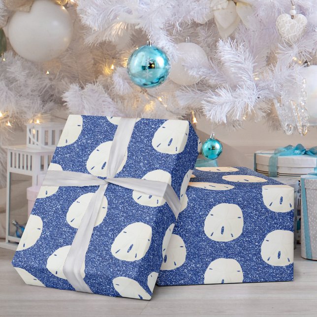 Navy Blue Glitter Christmas Beach Sand Dollar Wrapping Paper (Creator Uploaded)