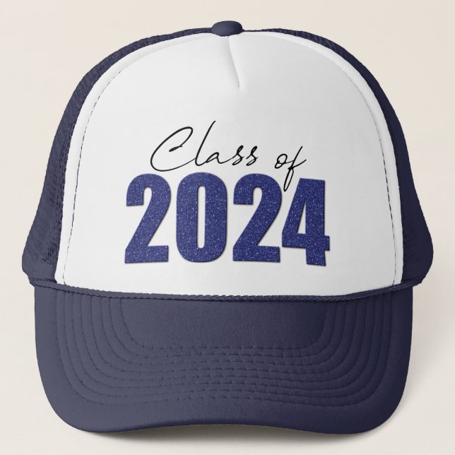Navy Blue Glitter Class of 2024 Trucker Hat (Front)