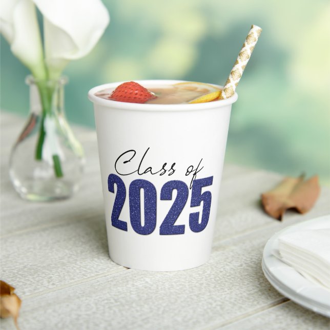 Navy Blue Glitter Class of 2025 Paper Cups (Insitu)