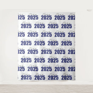 Navy Blue Glitter Class of 2025 Photo Backdrop Tapestry