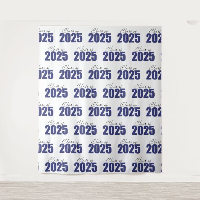 Navy Blue Glitter Class of 2025 Photo Backdrop Tapestry (Front)