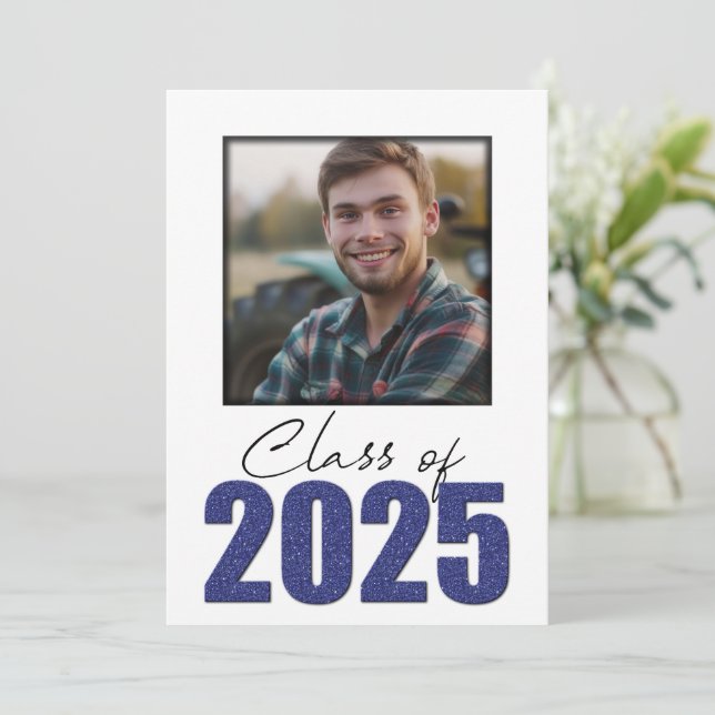 Navy Blue Glitter Class of 2025 Photo Open House Invitation (Standing Front)