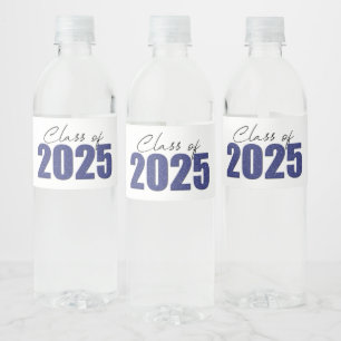 Navy Blue Glitter Class of 2025 Water Bottle Label
