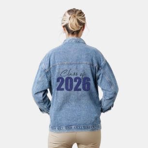 Navy Blue Glitter Class of 2026 Denim Jacket