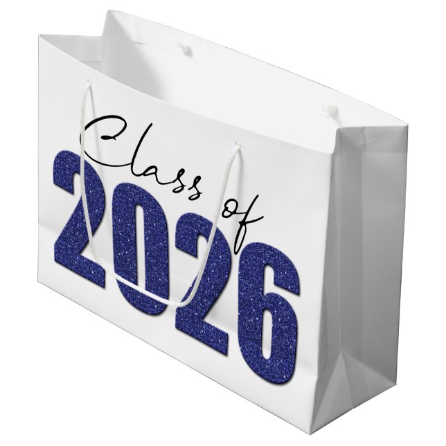 Navy Blue Glitter Class of 2026 Large Gift Bag (Front Angled)