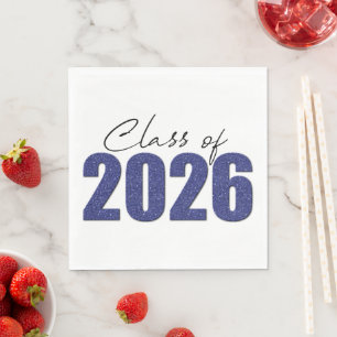Navy Blue Glitter Class of 2026 Napkin