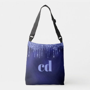 Navy blue glitter drips monogram crossbody bag