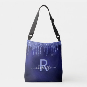 Navy blue glitter drips monogram crossbody bag