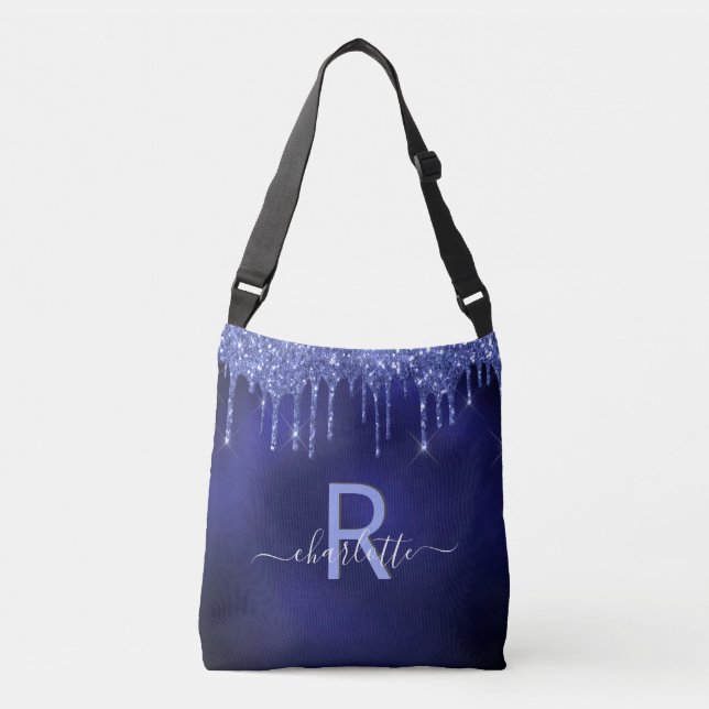 Navy blue glitter drips monogram crossbody bag (Front)