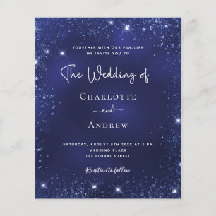 Navy blue glitter dust budget wedding invitation flyer
