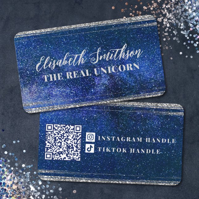  Navy Blue Glitter Feminine Celestial Personalised Business Card (Creator Uploaded)