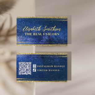  Navy Blue Glitter Feminine Celestial Personalised Business Card