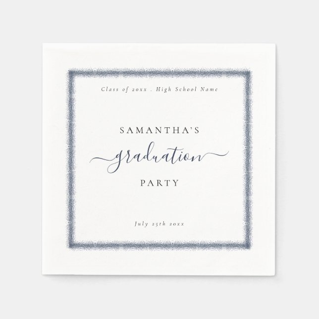 Navy Blue Glitter Frame Year Name Graduation Party Napkin (Front)