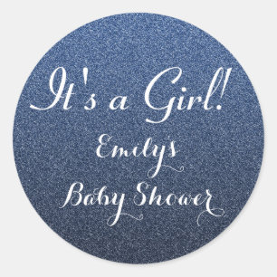 Navy Blue Glitter Girl Baby Shower Favour Sticker