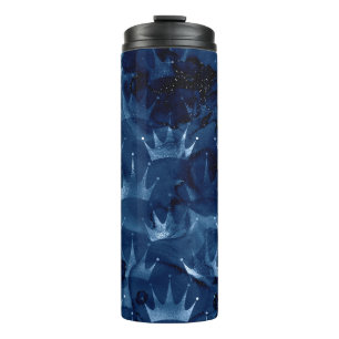 Navy Blue Glitter Mermaid Crown Pattern Thermal Tumbler