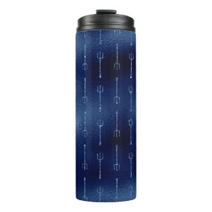 Navy Blue Glitter Mermaid Trident Pattern Thermal Tumbler